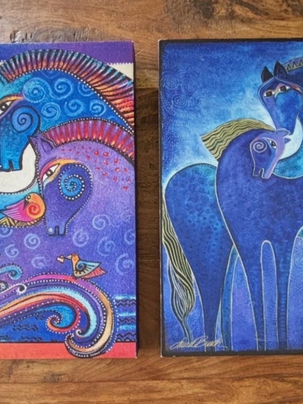 Laurel Burch Mares Vibrant Blue & Purple Horse Art Duo Canvas - Picture 7 of 7
